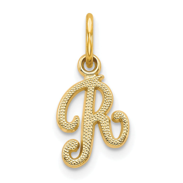 14K Yellow Gold Small Script Design Letter R Initial Charm Pendant