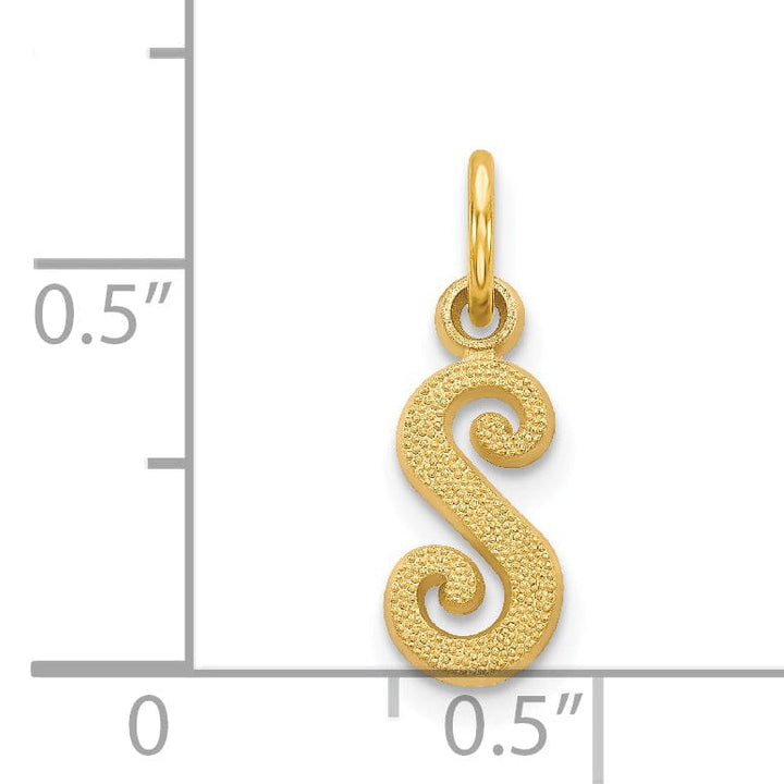 14K Yellow Gold Small Script Design Letter S Initial Charm Pendant