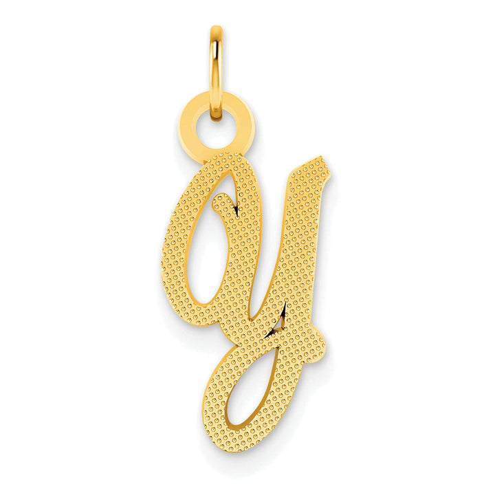 14K Yellow Gold Small Script Design Letter Y Initial Charm Pendant