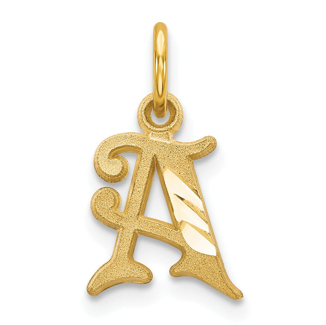 14k Yellow GoldSmall Script Design Letter A Initial Charm Pendant