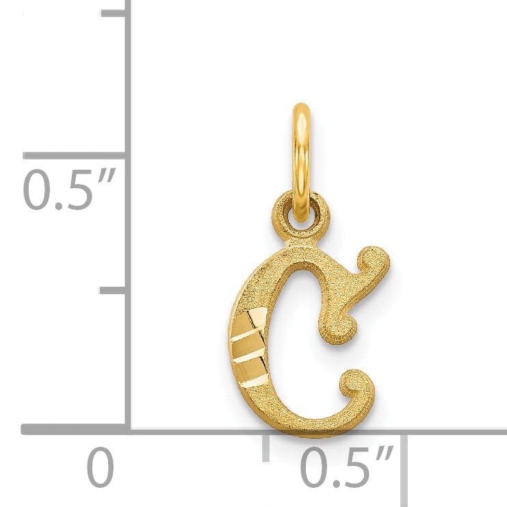 14k Yellow GoldSmall Script Design Letter C Initial Charm Pendant