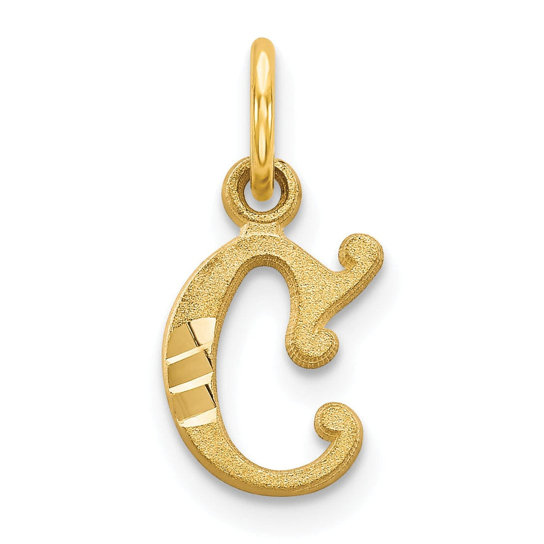 14k Yellow GoldSmall Script Design Letter C Initial Charm Pendant