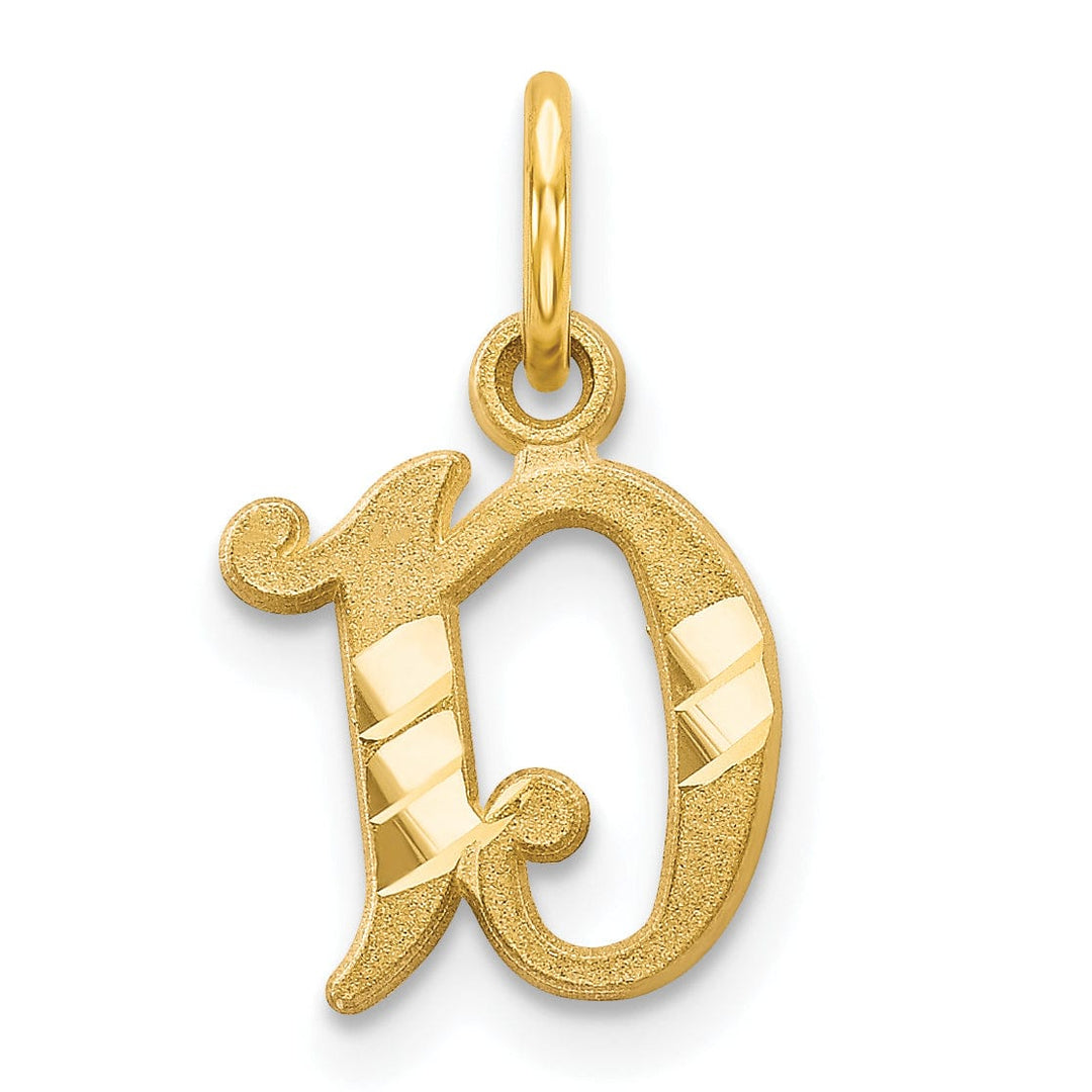 14k Yellow GoldSmall Script Design Letter D Initial Charm Pendant