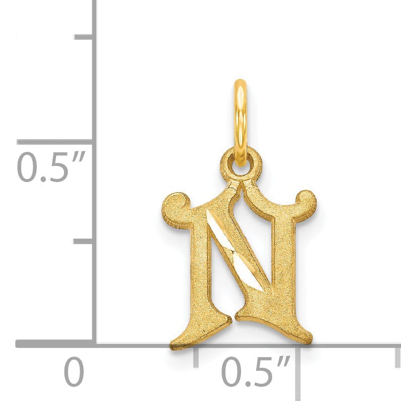 14k Yellow GoldSmall Script Design Letter N Initial Charm Pendant