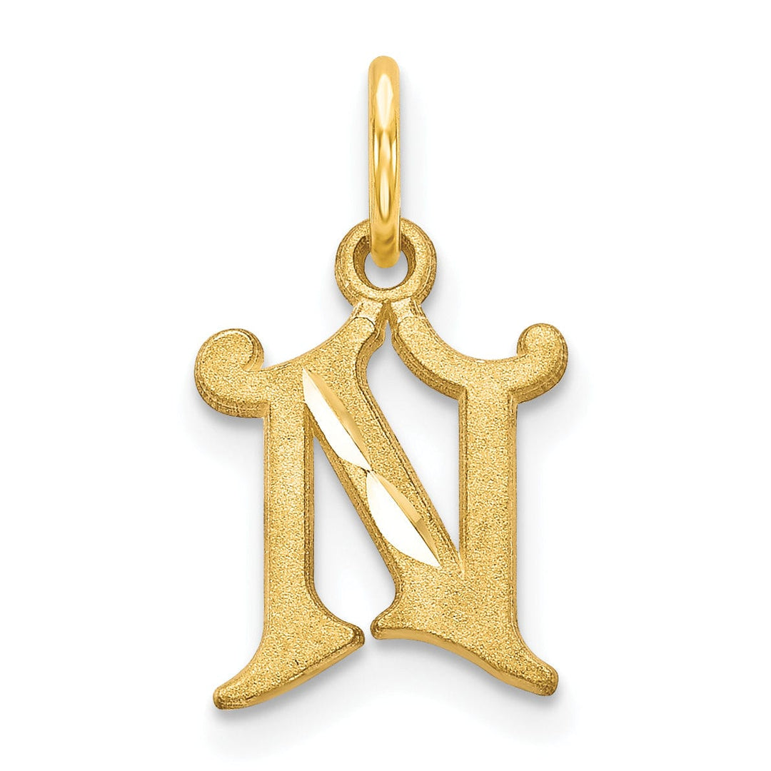 14k Yellow GoldSmall Script Design Letter N Initial Charm Pendant