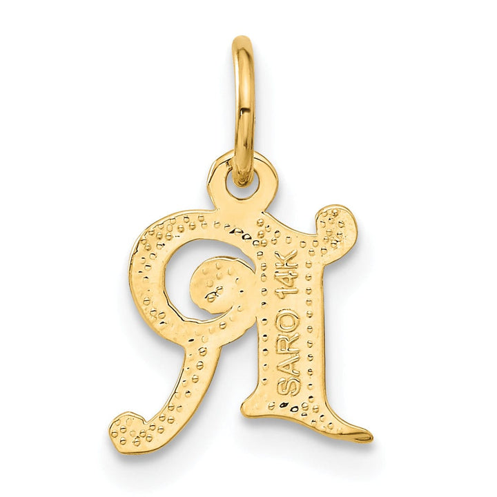 14k Yellow GoldSmall Script Design Letter R Initial Charm Pendant