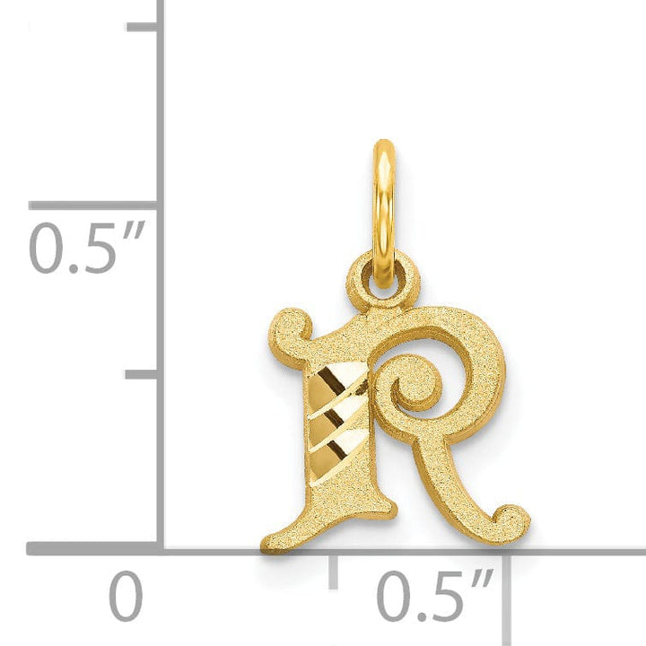 14k Yellow GoldSmall Script Design Letter R Initial Charm Pendant