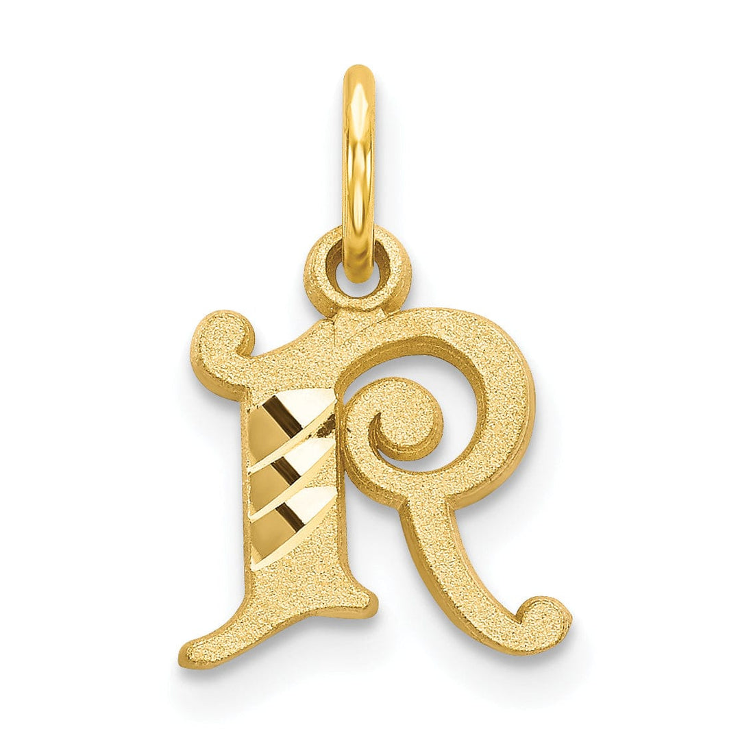 14k Yellow GoldSmall Script Design Letter R Initial Charm Pendant