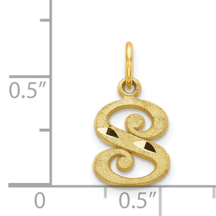 14k Yellow GoldSmall Script Design Letter S Initial Charm Pendant