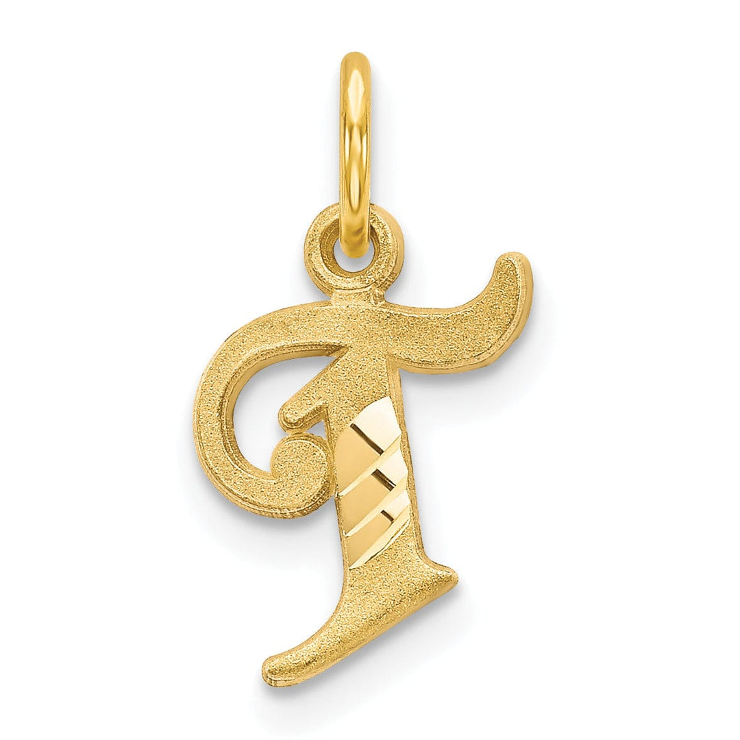 14k Yellow GoldSmall Script Design Letter T Initial Charm Pendant