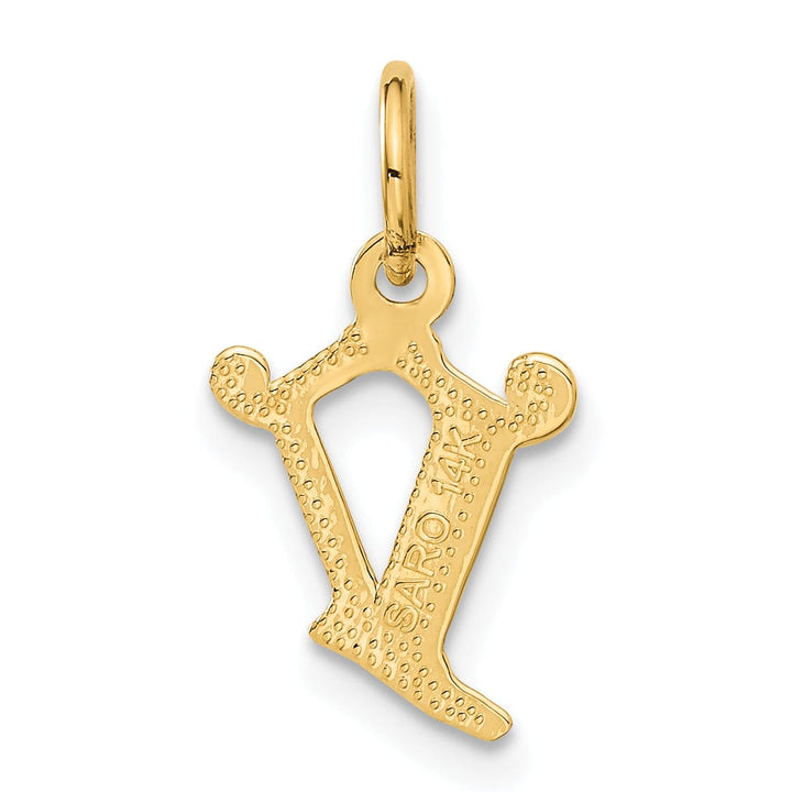 14k Yellow GoldSmall Script Design Letter V Initial Charm Pendant