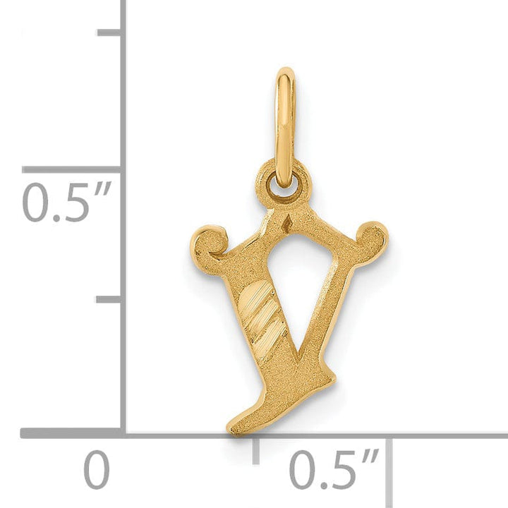 14k Yellow GoldSmall Script Design Letter V Initial Charm Pendant