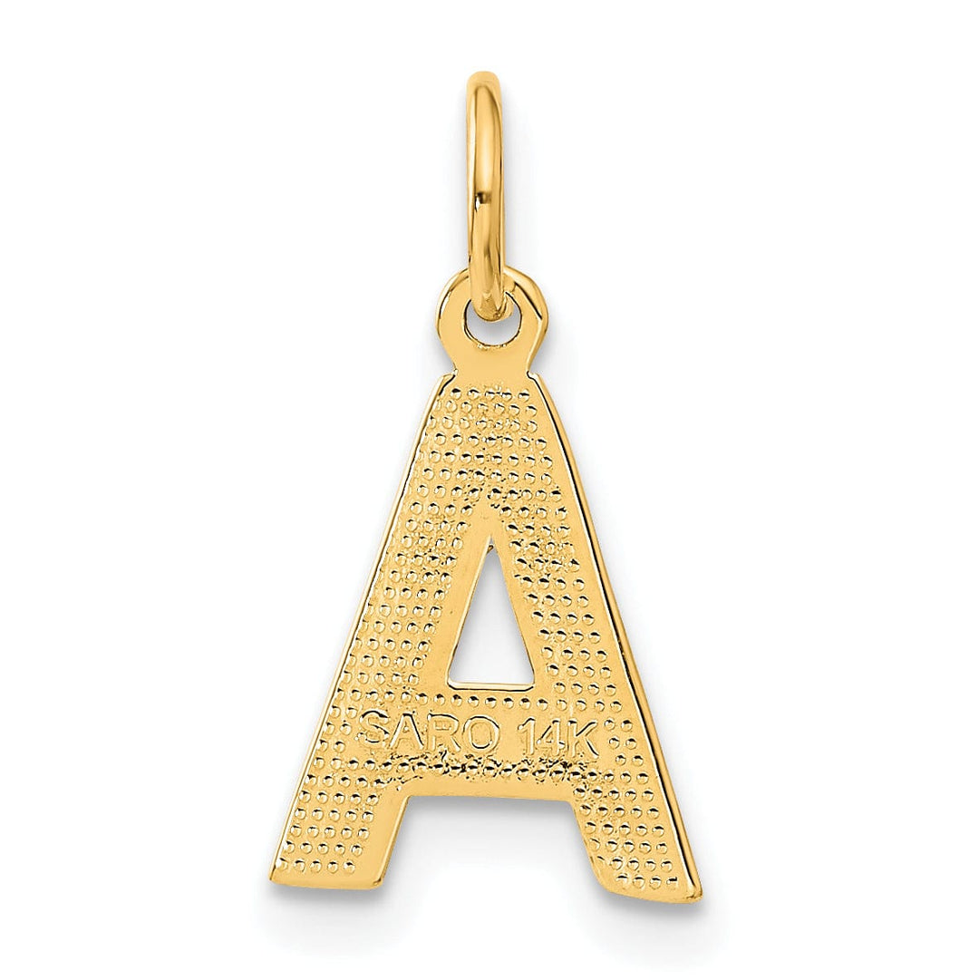 14k Yellow Gold Satin Diamond Cut Finish Letter A Initial Charm Pendant