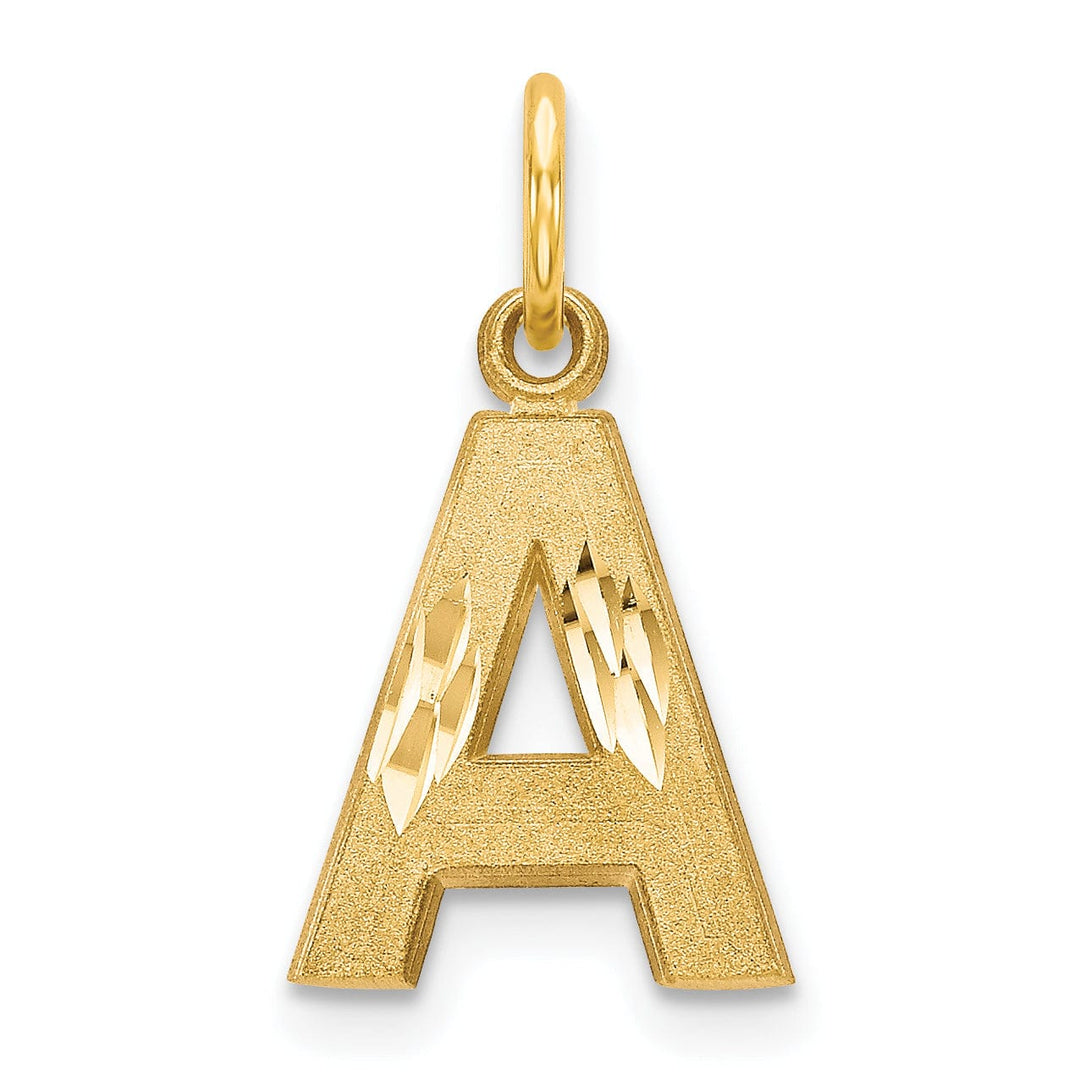 14k Yellow Gold Satin Diamond Cut Finish Letter A Initial Charm Pendant