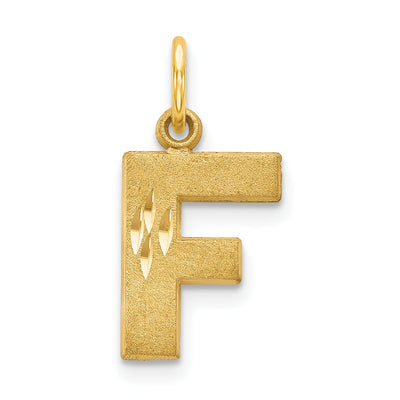 14k Yellow Gold Satin Diamond Cut Finish Letter F Initial Charm Pendant