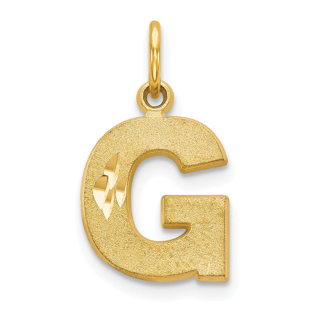 14k Yellow Gold Satin Diamond Cut Finish Letter G Initial Charm Pendant