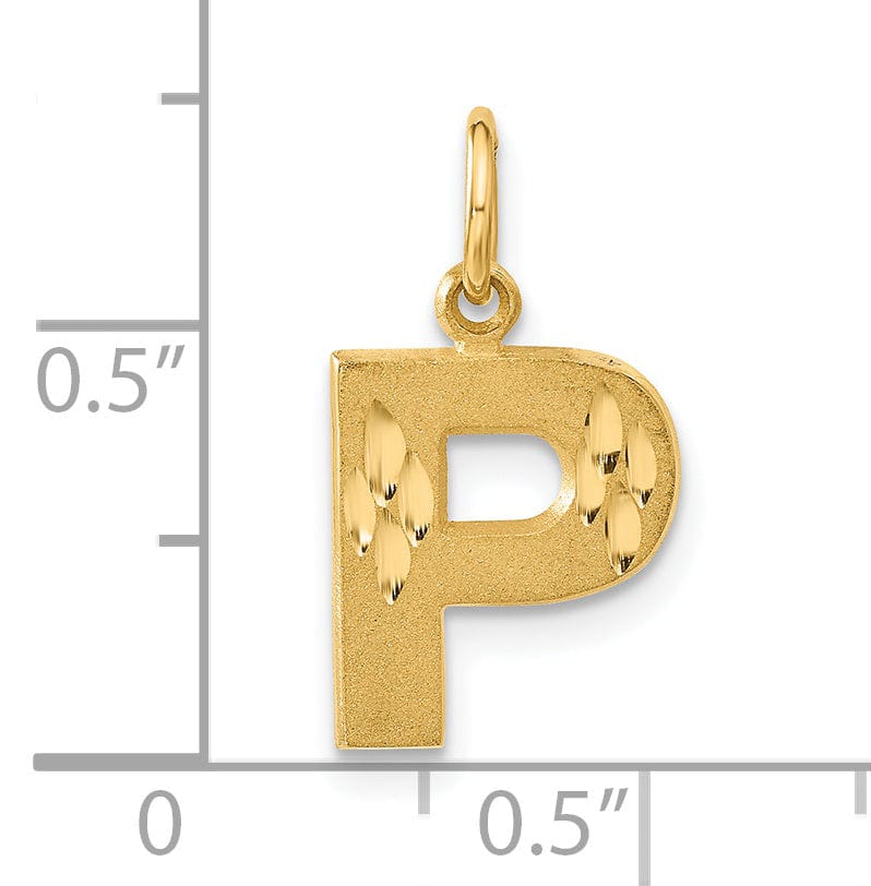 14k Yellow Gold Satin Diamond Cut Finish Letter P Initial Charm Pendant