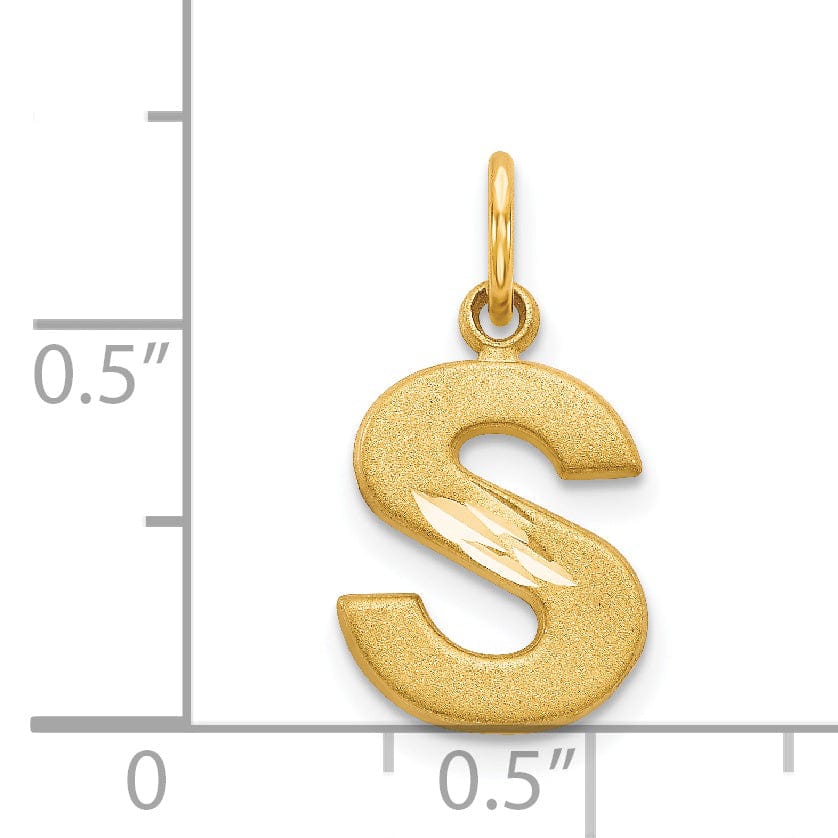 14k Yellow Gold Satin Diamond Cut Finish Letter S Initial Charm Pendant