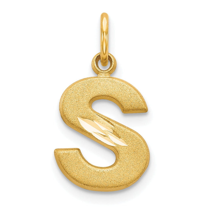 14k Yellow Gold Satin Diamond Cut Finish Letter S Initial Charm Pendant