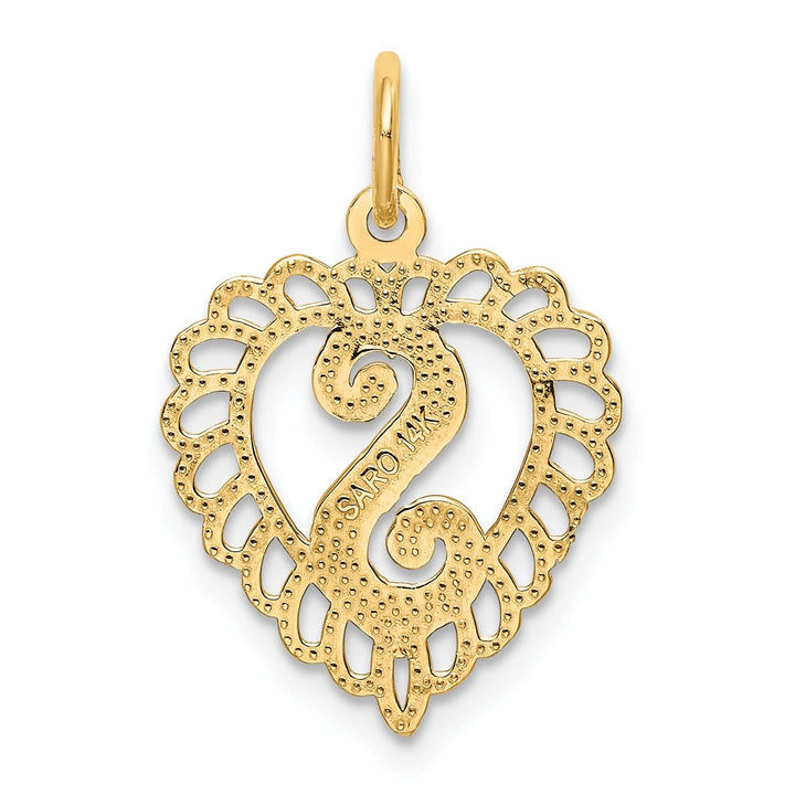 14k Yellow Gold Heart Shape Script Design Letter S Charm Pendant