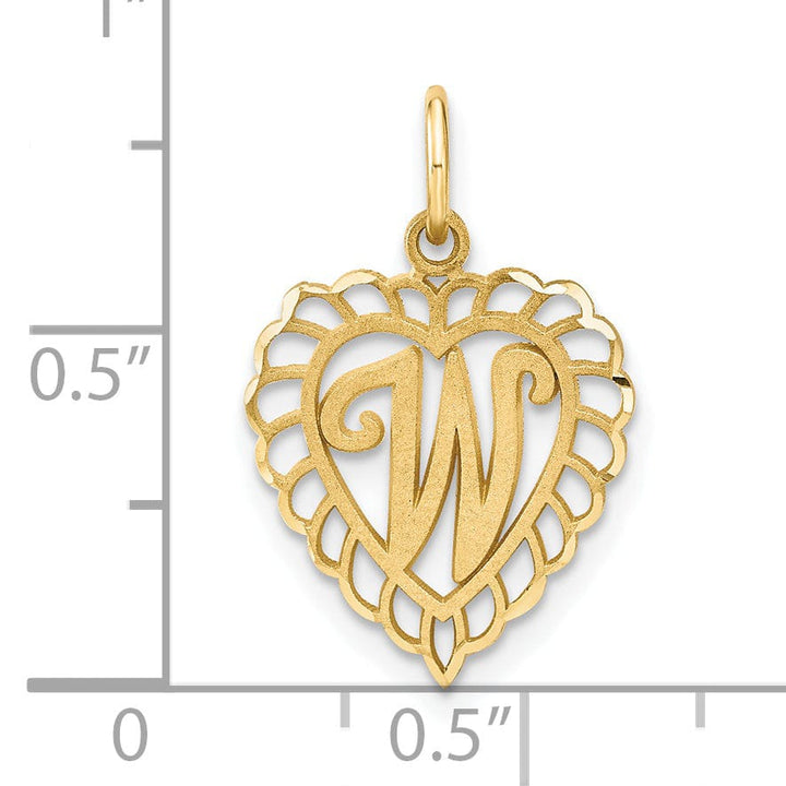 14k Yellow Gold Heart Shape Script Design Letter W Charm Pendant