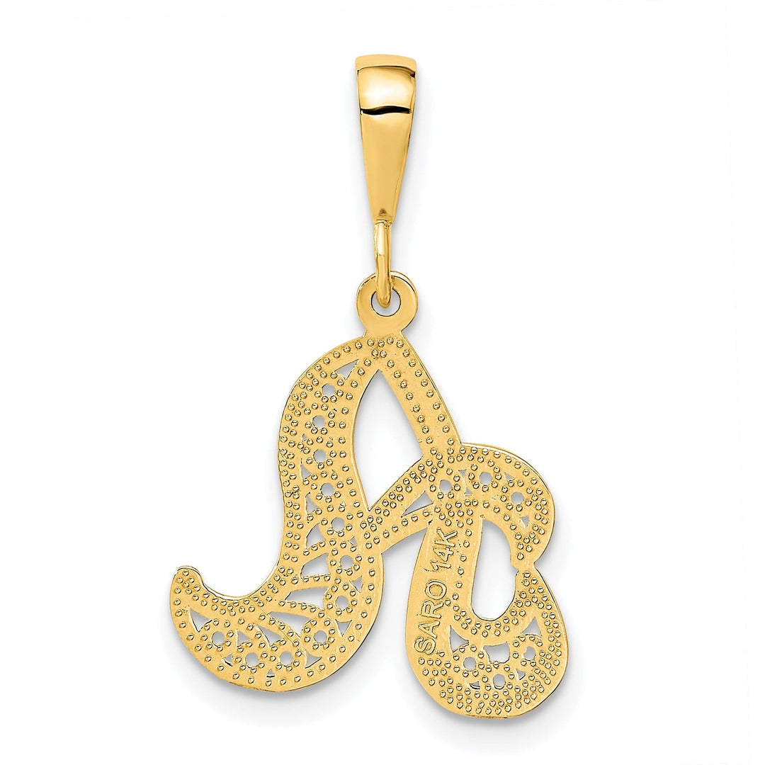 14K Yellow GoldFancy Filigree Script Design Letter A Initial Pendant