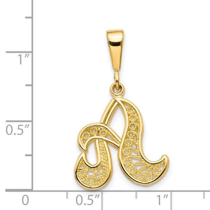 14K Yellow GoldFancy Filigree Script Design Letter A Initial Pendant