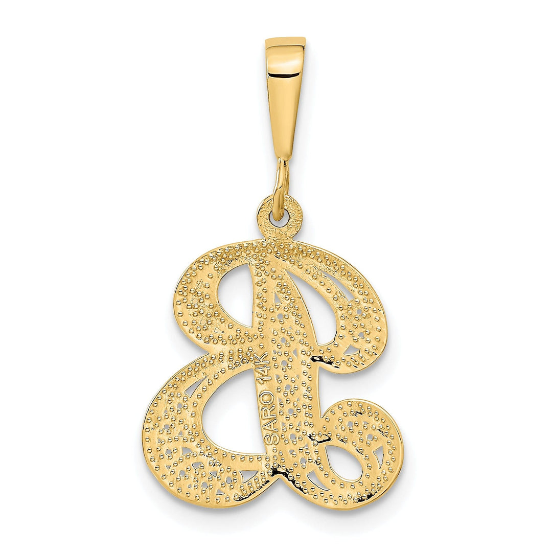 14K Yellow GoldFancy Filigree Script Design Letter B Initial Pendant