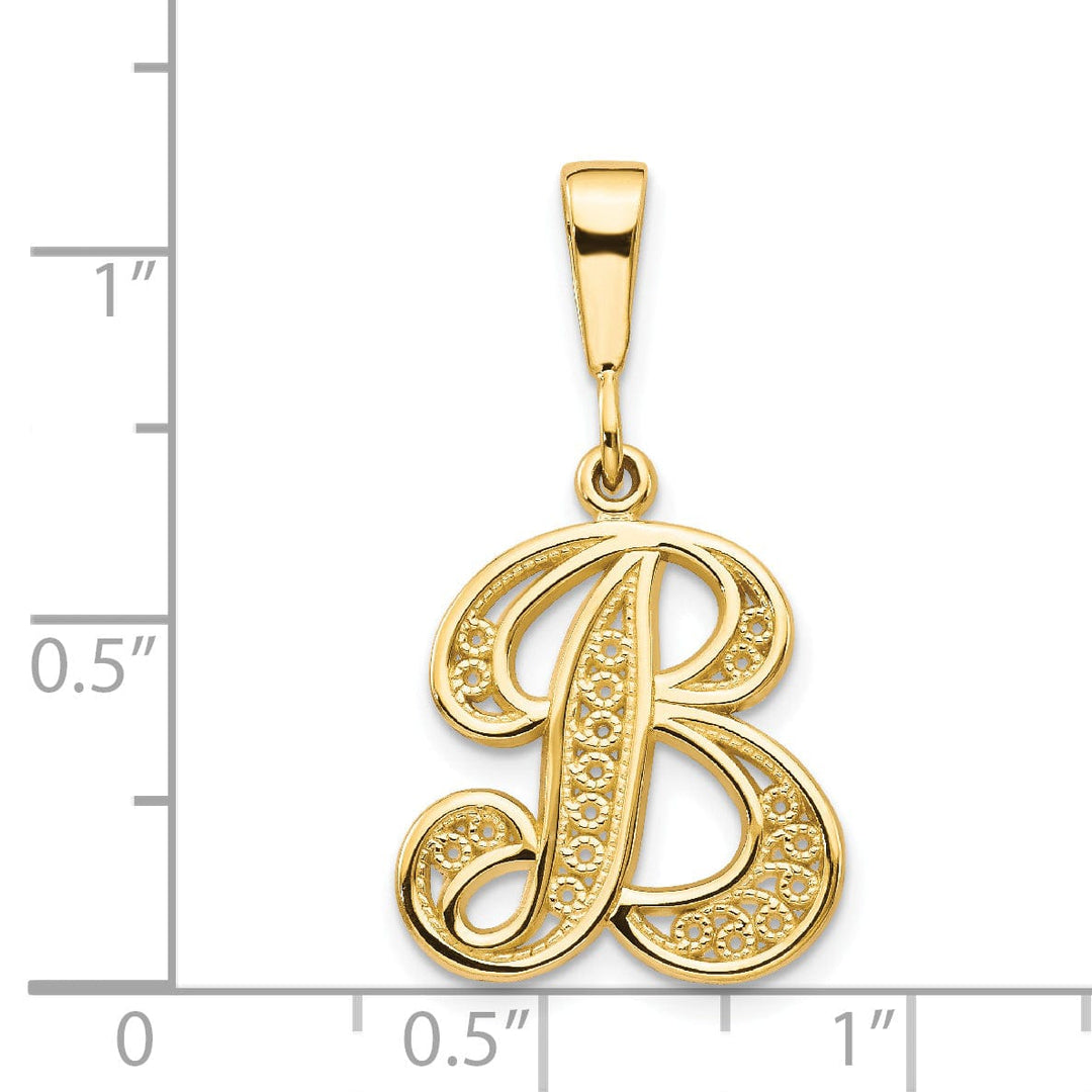 14K Yellow GoldFancy Filigree Script Design Letter B Initial Pendant