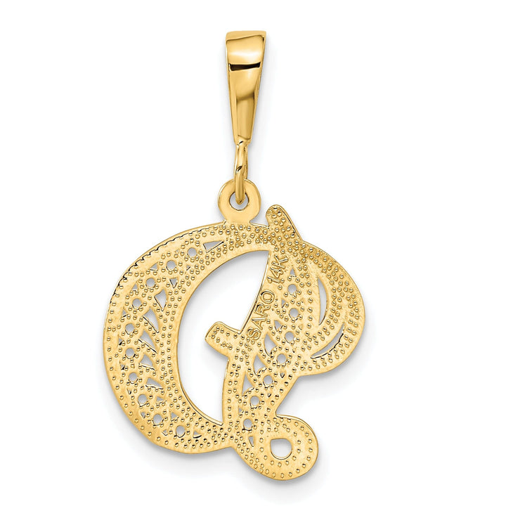 14K Yellow GoldFancy Filigree Script Design Letter D Initial Pendant