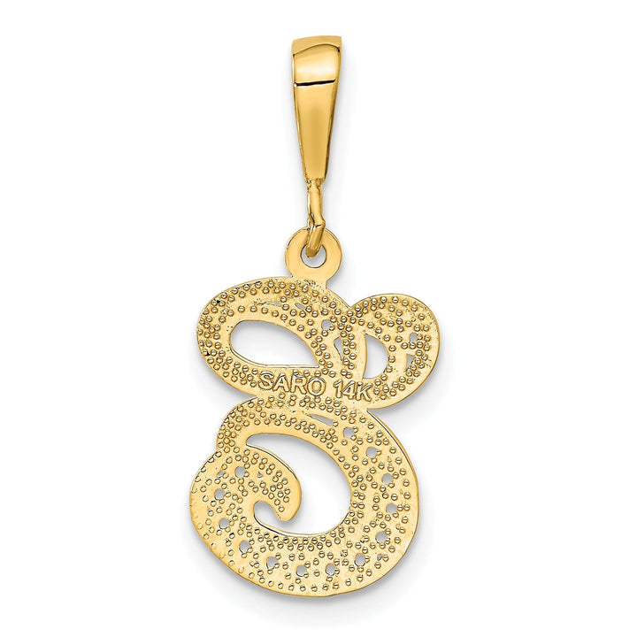 14K Yellow GoldFancy Filigree Script Design Letter E Initial Pendant