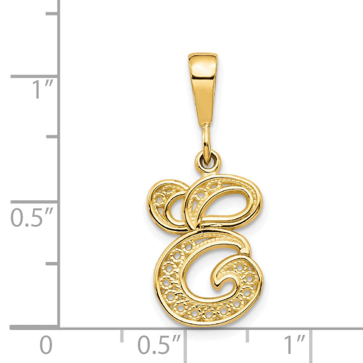 14K Yellow GoldFancy Filigree Script Design Letter E Initial Pendant