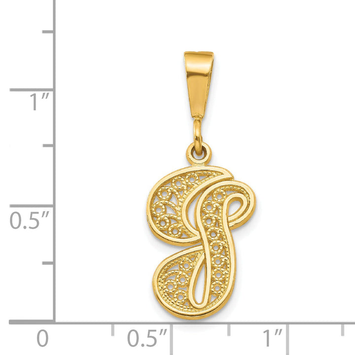 14K Yellow GoldFancy Filigree Script Design Letter G Initial Pendant