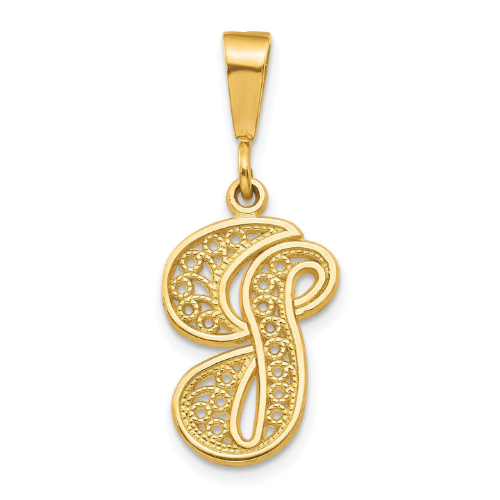 14K Yellow GoldFancy Filigree Script Design Letter G Initial Pendant