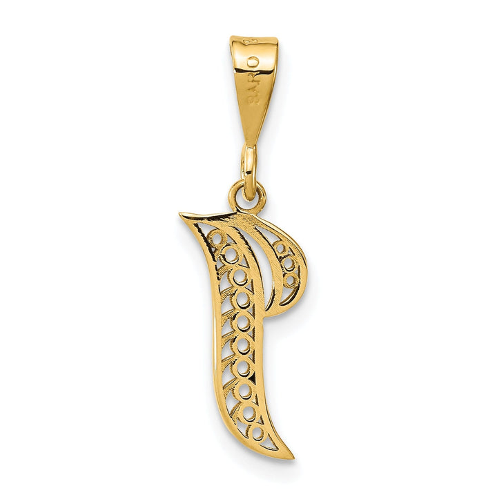 14K Yellow GoldFancy Filigree Script Design Letter I Initial Pendant