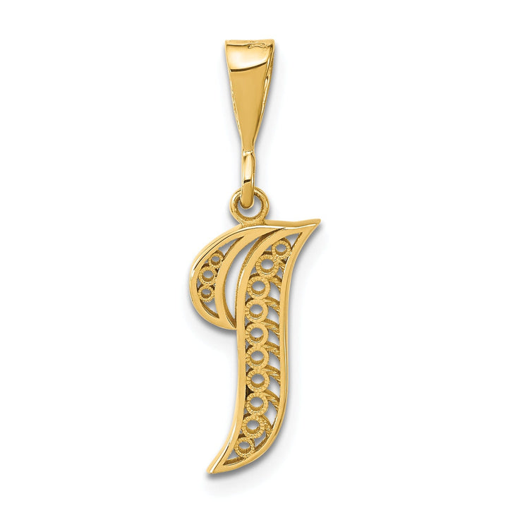 14K Yellow GoldFancy Filigree Script Design Letter I Initial Pendant