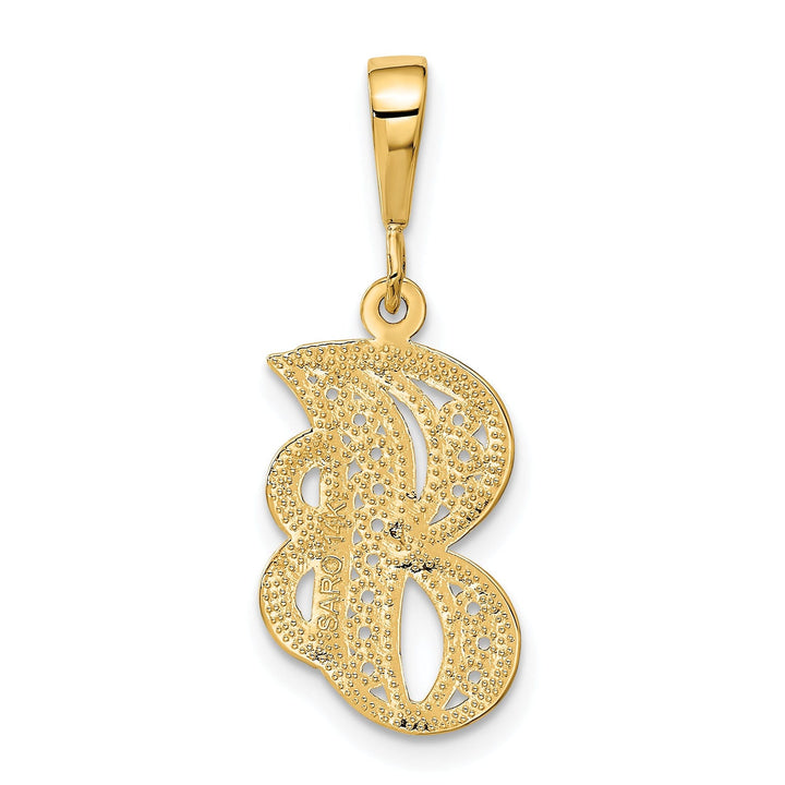 14K Yellow GoldFancy Filigree Script Design Letter J Initial Pendant