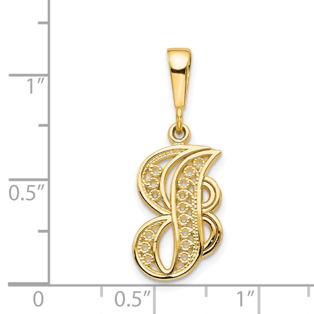 14K Yellow GoldFancy Filigree Script Design Letter J Initial Pendant