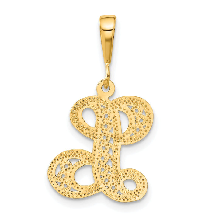 14K Yellow GoldFancy Filigree Script Design Letter L Initial Pendant