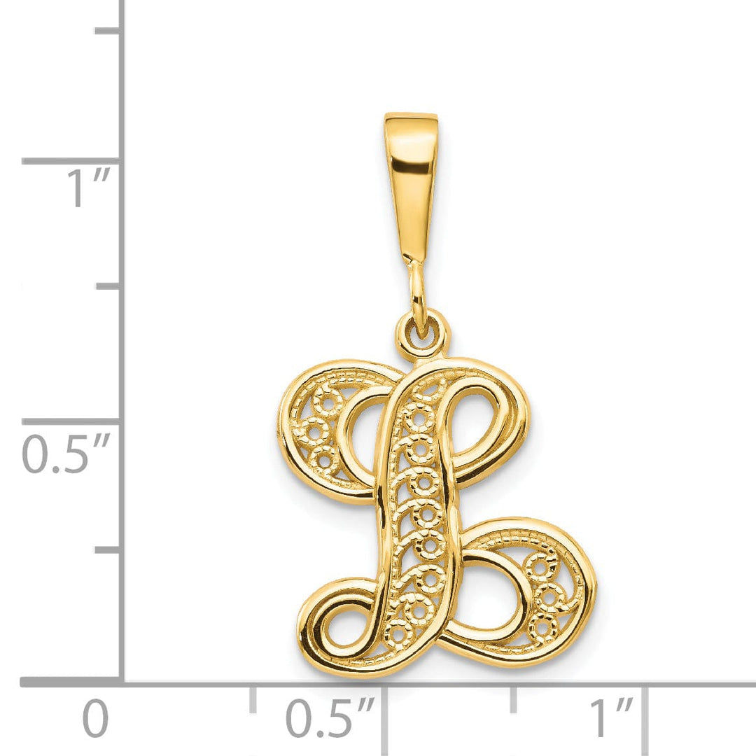 14K Yellow GoldFancy Filigree Script Design Letter L Initial Pendant