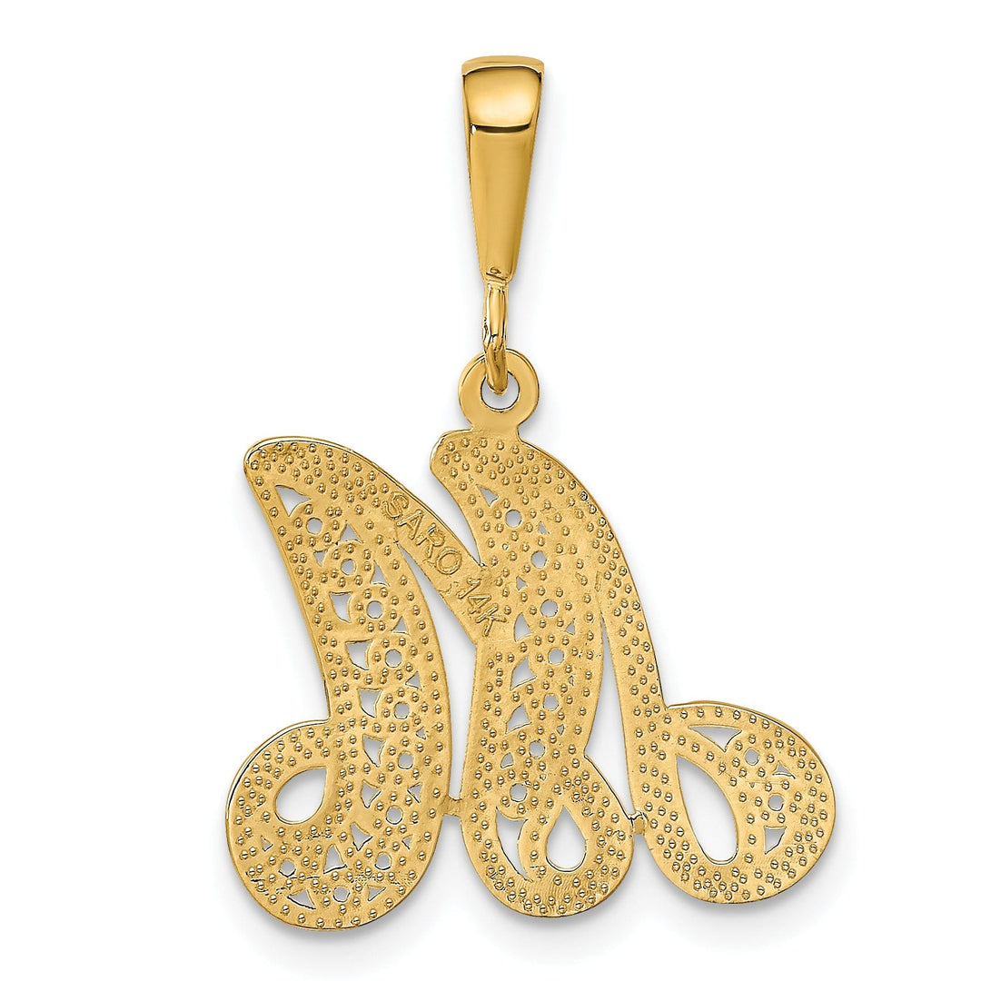 14K Yellow GoldFancy Filigree Script Design Letter M Initial Pendant