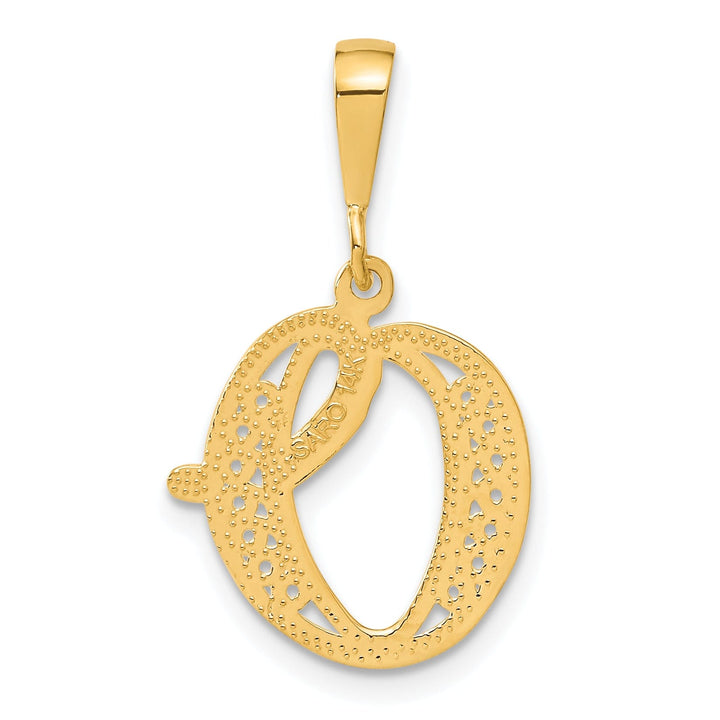 14K Yellow GoldFancy Filigree Script Design Letter O Initial Pendant