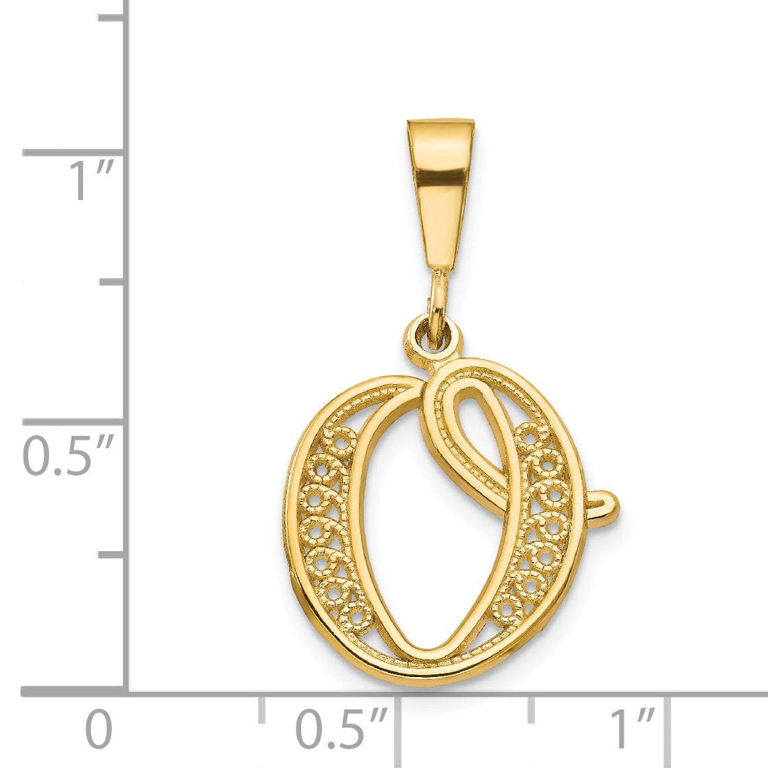 14K Yellow GoldFancy Filigree Script Design Letter O Initial Pendant