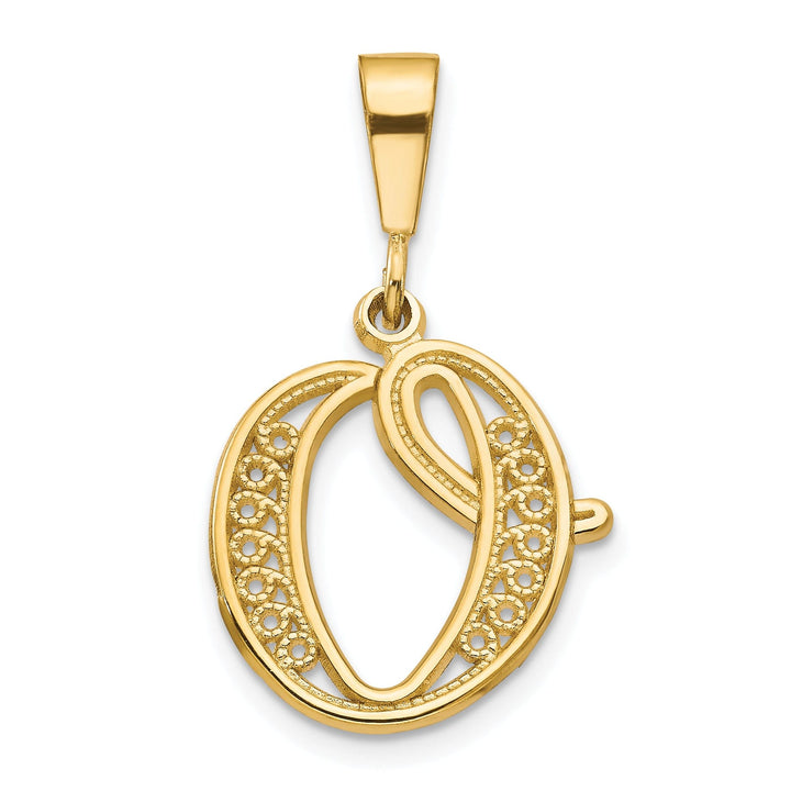 14K Yellow GoldFancy Filigree Script Design Letter O Initial Pendant