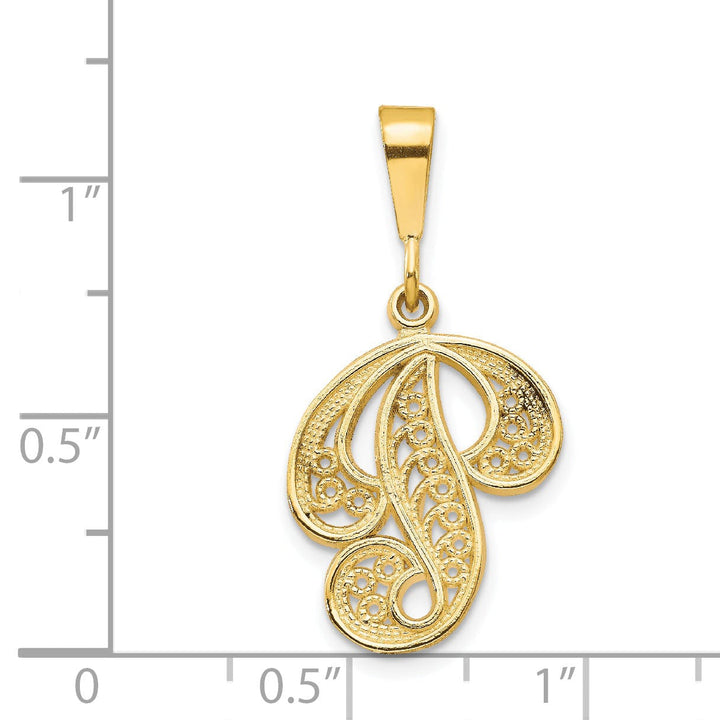 14K Yellow GoldFancy Filigree Script Design Letter P Initial Pendant