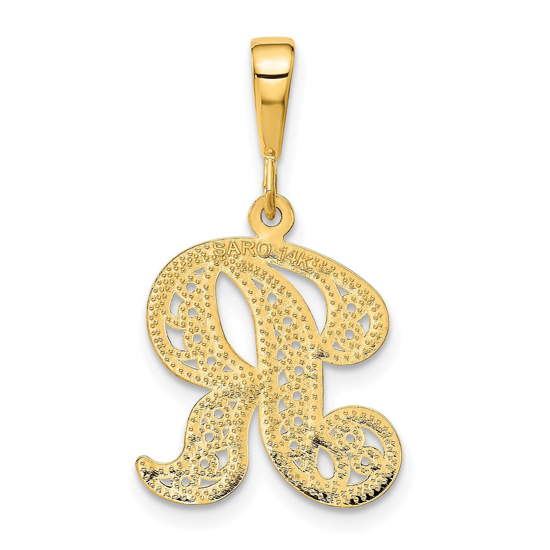 14K Yellow GoldFancy Filigree Script Design Letter R Initial Pendant