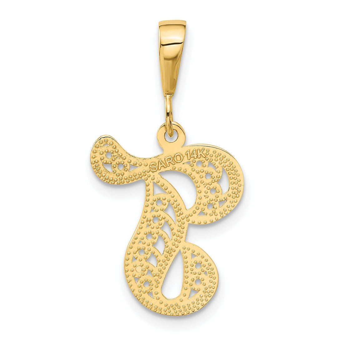 14K Yellow GoldFancy Filigree Script Design Letter T Initial Pendant