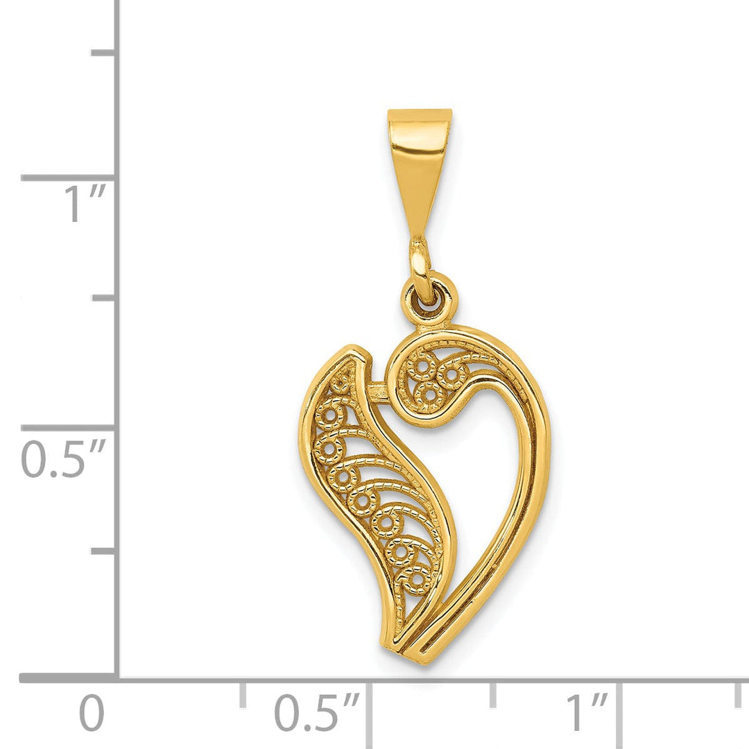 14K Yellow GoldFancy Filigree Script Design Letter V Initial Pendant