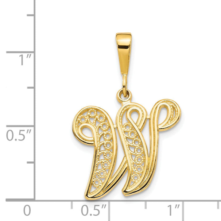 14K Yellow GoldFancy Filigree Script Design Letter W Initial Pendant