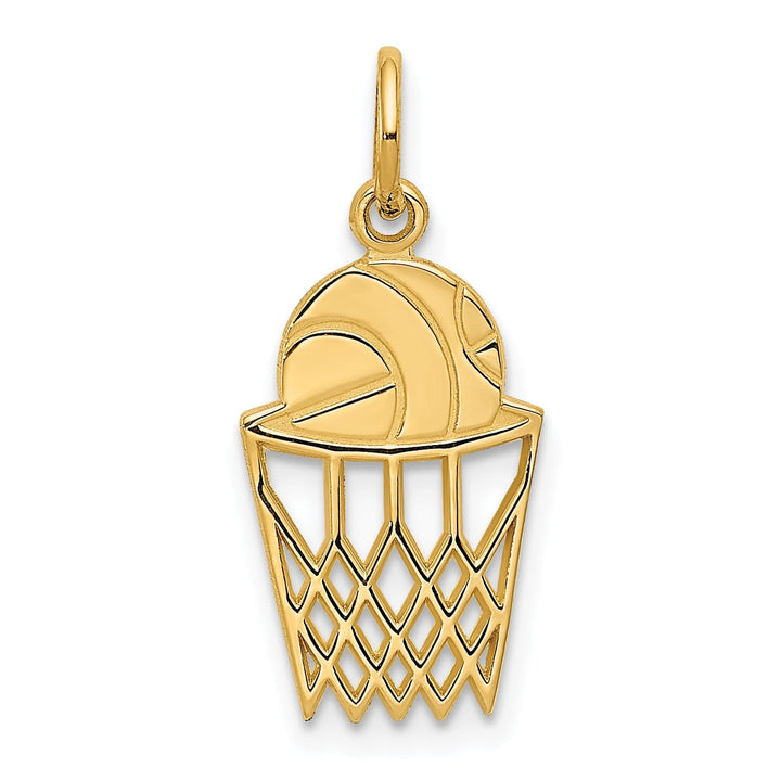 14k Yellow Gold Basketball in Net Charm Pendant